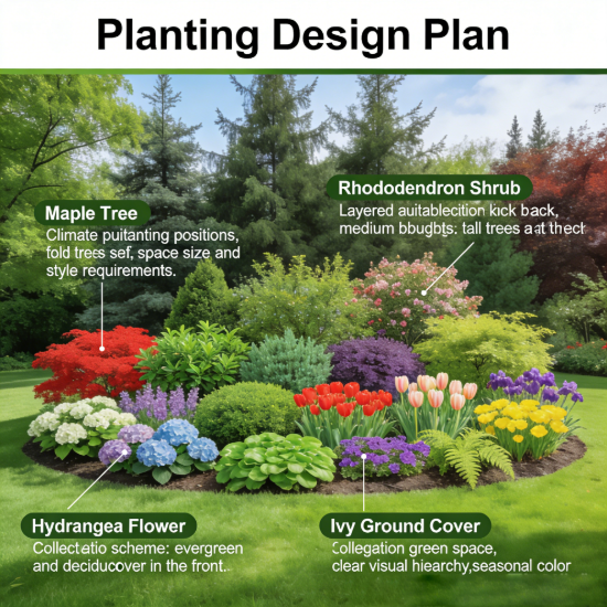 Picture of Garden Plant Landscaping Design - Seasonal Layered Green Space & Plant Matching Scheme